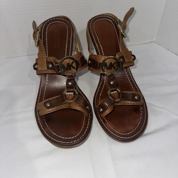 Michael Kors Dayton Sling Brown Open Toe Sandals Heels Women's Strappy SIZE 7.5 - Picture 1 of 11